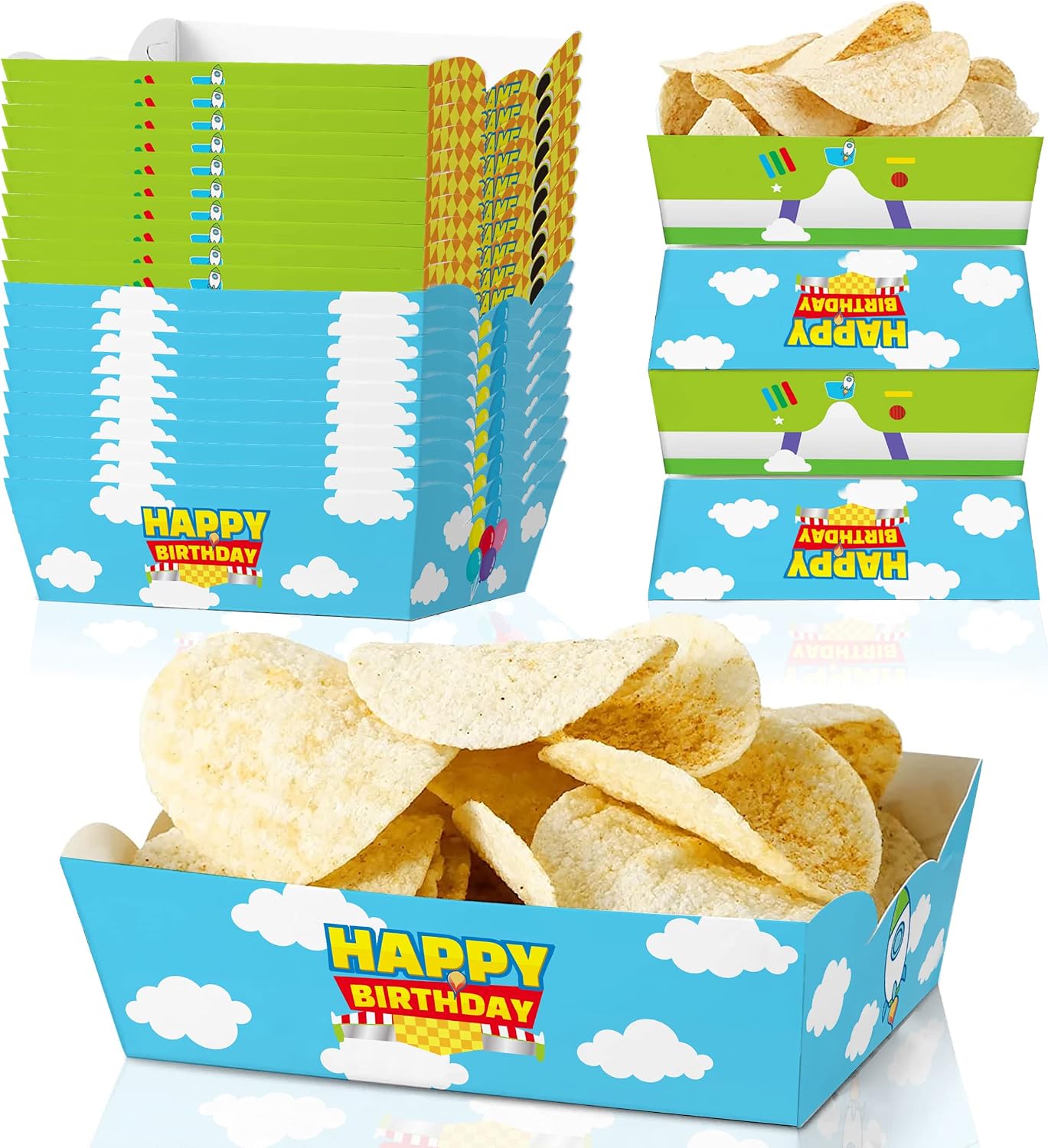 Cartoon Story Paper Food Trays 24pcs Toy Inspired Blue Sky White Cloud Snack bowl for Toy Theme Birthday Decoration Baby Shower Party Supplies
