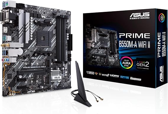 ASUS Prime B550M-A WiFi II Gaming Motherboard Ryzen AM4 Socket AMD B550 mATX PCIe 4.0 WiFi 6 Two M.2 Slots 6 Gbit/s SATA Aura Sync AMD B550 PCIe 4.0 WiFi6 Dual M.2 SATA 6Gbit/s Aura Sync