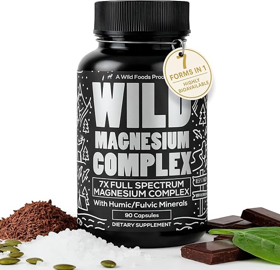 Wild Foods Magnesium Complex Supplement with 7X Forms, 90 Capsules | High Absorption, Full Spectrum, Easy Digestion | 500mg Glycinate, Bisglycinate, Malate, Orotate, Citrate, Taurate
