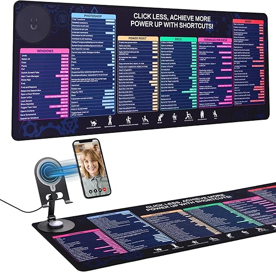 Wireless Charging Mouse Pad with Phone Holder Gaming Mousepad Desk Mat 15W Qi Fast Charging Pad Ultra-Smooth Surface Non-Slip Extended Premium Black Computer Keyboard Mat for MacBook PC Laptop
