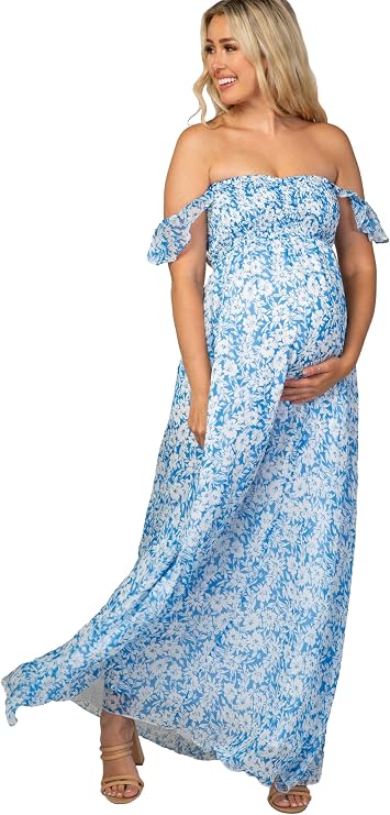PinkBlush Floral Flutter Sleeve Maternity Maxi Dress