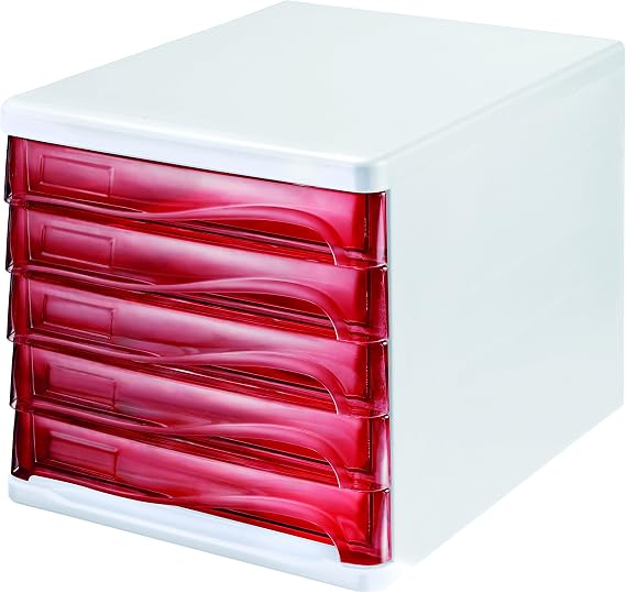 Helit h6129420 Economy Drawer Cabinet, 5 compartments, Write-on, Light Grey.