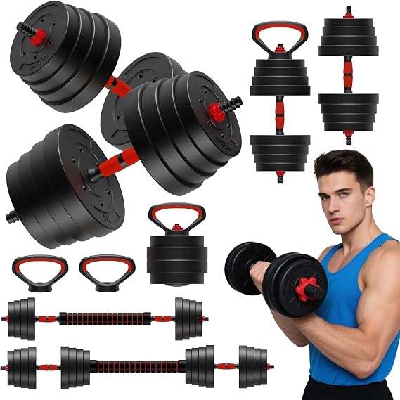 90 LB/75 LB/45 LB/25 LB Adjustable Dumbbells 4-in-1 Dumbbells Set Free Weight Set with Connector Convert to Barbell, Kettlebell & Push-Up Stands | Interchangeable Weight Plates, Non-Slip Grips for Home Gym