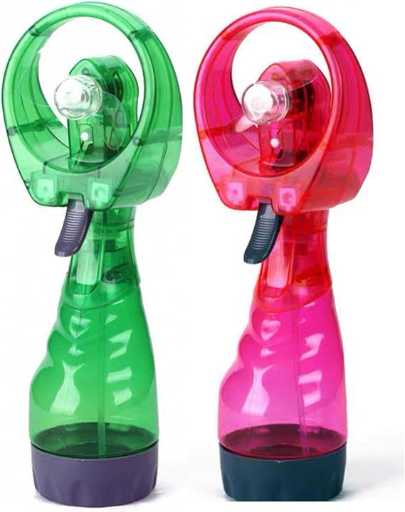 Water Mist Spray Bottle Fan Portable Handheld Mister - Battery Operated (Pink & Green)