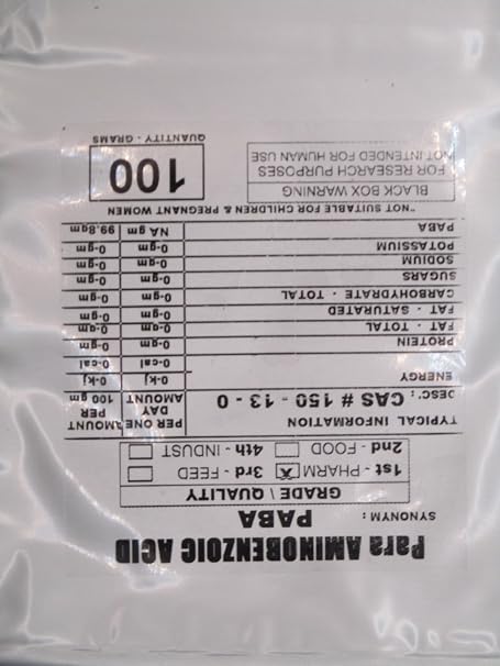 100 Grams PABA, para AMINOBENZOIC Acid Powder Pure 99.8% CAS# 150-13-0