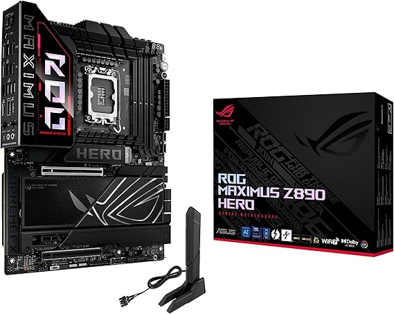ASUS ROG MAXIMUS Z890 HERO Intel Z890 LGA1851 DDR5 9200 HDMI 2xUSB4 6x M2 USB3.2 WiFi 7 + BT AURA RGB 5Gbit + 2.5Gbit LAN ATX 22+1+2+2 Power Stages, Motherboard