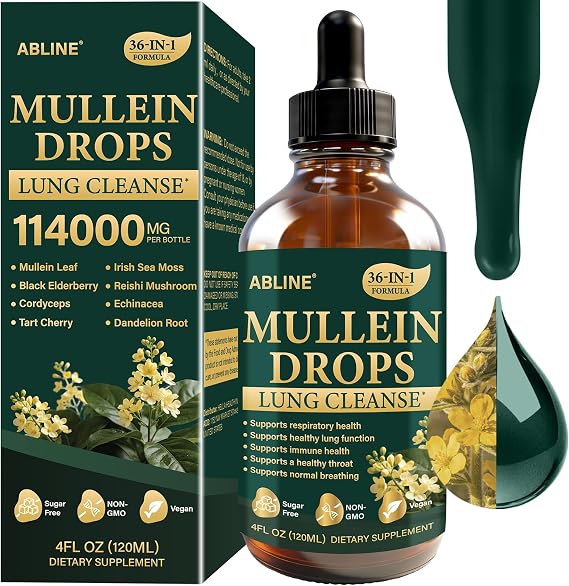 Mullein Drops for Lungs 1900mg, Lung Cleanse, 36-in-1 Mullein Leaf Extract