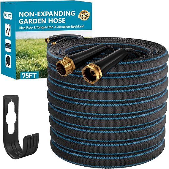 75FT Non-Expanding Garden Hose, Ultra Lightweight Water Hose,Kink-Free, Burst-Resistant, Durable & Flexible Hose, All-Weather Outdoor Hose for Lawn & Garden, Car Washing