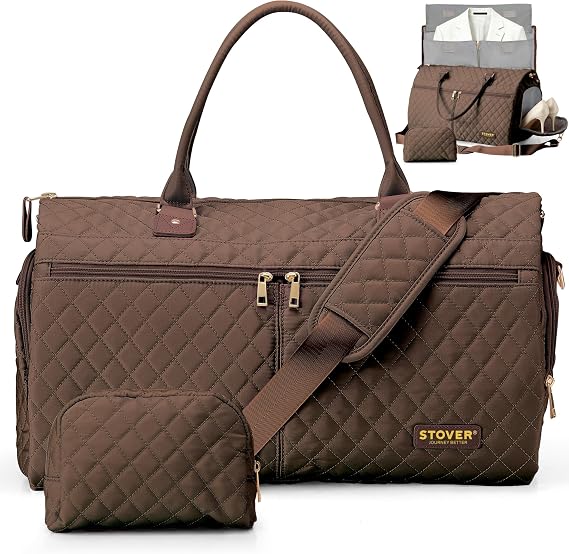 Womens Convertible Garment Duffel Bag for Travel 2-in-1 Carry-On Weekender/Overnight Tote - Wrinkle-Free Dresses, Suits & Clothes + Shoe Compartment & Bonus Toiletry Bag (Mocha Brown)
