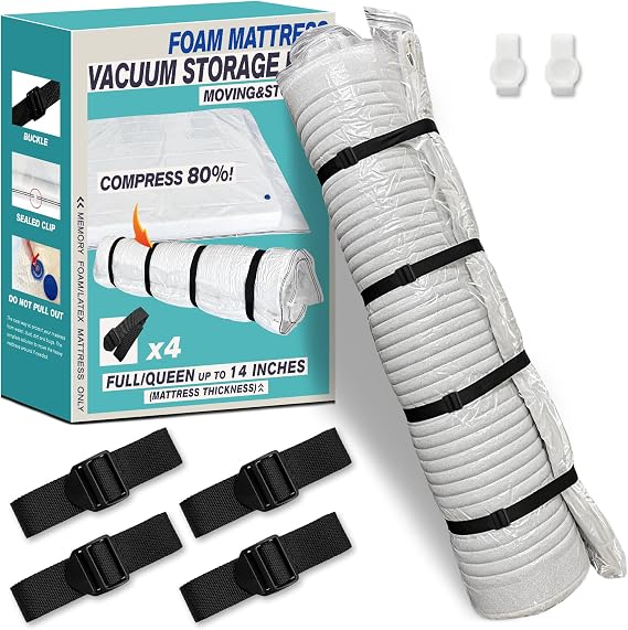 Queen Vacuum Sealed Mattress Packing Bag with Adjustable Binding Straps