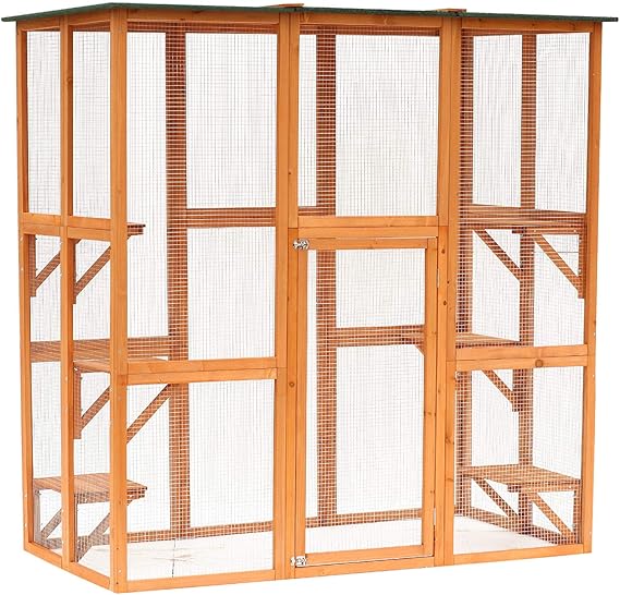 PawHut Outdoor Cat House Big Catio w/Large Spacious Interior 71" L Orange