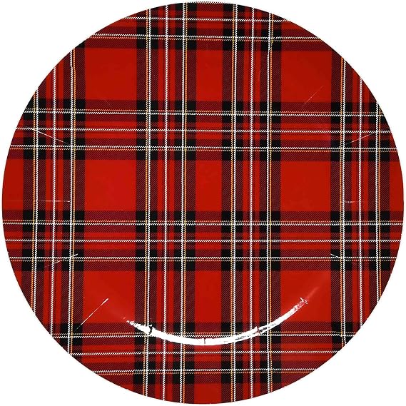 24 Disposable Christmas Buffalo Plaid Round Charger Plates 13" Red