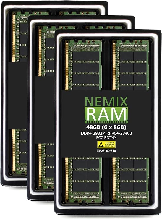 NEMIX RAM 48GB 6X8GB DDR4-2933 PC4-23400 ECC RDIMM レジスタードサーバーメモリアップグレード Dell PowerEdge R740xd ラックサーバー用