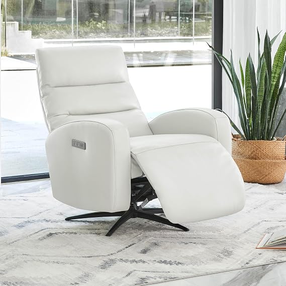 CHITA Genuine Leather Power Swivel Recliner Chair, Creamy Grey