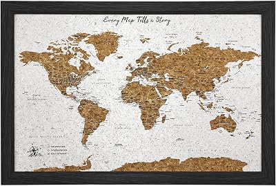 Gleneagles World Travel Map & Pin Board | Framed Pinboard | Cork Wooden Design | 70 Push Pins Included | 14.2 x 21.2 Personalised Home Wanderlust Decor for Travelers Black