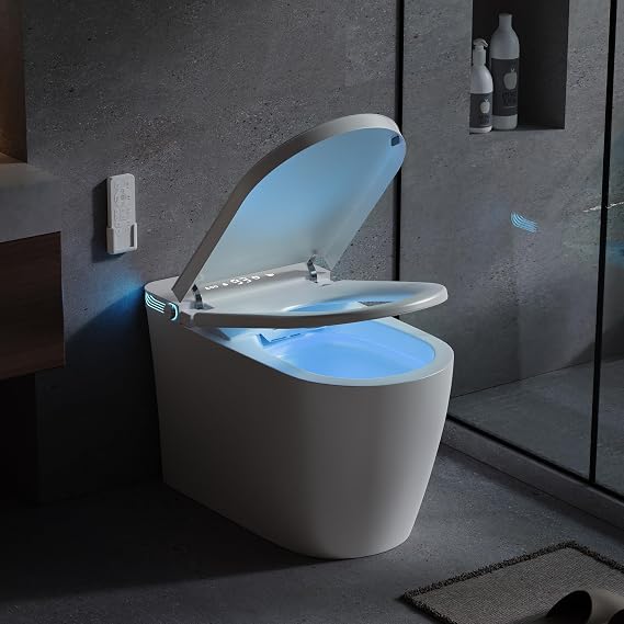 Smart Toilet with Bidet Built in, Bidet Toilet with Heated Seat and Night Light,Warm Water Wash&Dry, Dual Auto Flush,Modern Tankless Toilets for Bathrooms, One Piece Toilets with Foot Sensor