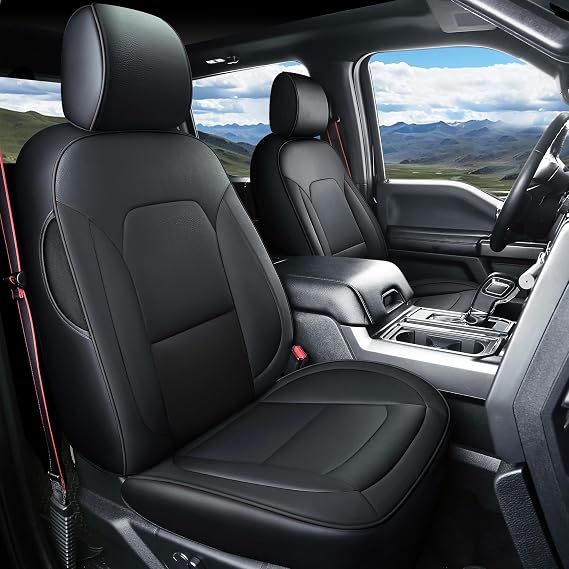 Coverado F150 Seat Covers for Ford, Full Set Leather Automotive Seat Covers, Custom Fit for 2015-2025 F150 and 2017-2025 F250, F350, F450 (Black)