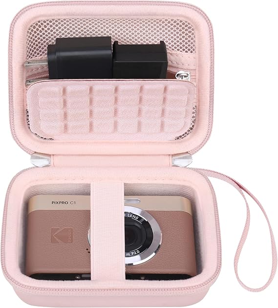 Canboc Carrying Case for KODAK PIXPRO C1 Friendly Zoom Digital Camera/Canon PowerShot ELPH 360 HS A/ 360 HS/ 360/ IXY 650 Digital Camera, Mesh Pocket fit Cable, SD Card, Pink (Case Only)