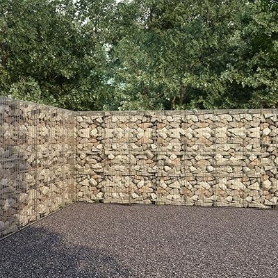 Gabion Wall with Covers Gabion Stone Basket Cage Retaining Wall Privacy Protection for Garden, Patio, Backyard Galvanized Steel 236.2x11.8x78.7