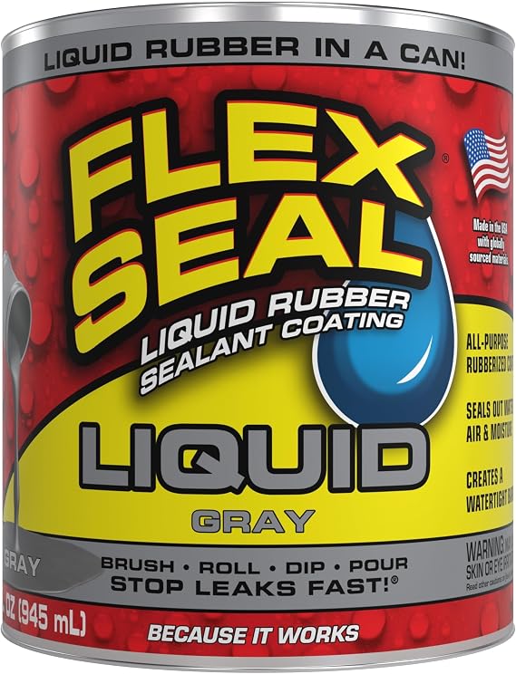 Flex Seal Liquid, Rubber Coating Sealant, Waterproof, Flexible, Breathable, and UV Resistant, Roof Repair, Basements, RV, Campers, Trailers, Marine, EPDM, Masonry, Gray, 32 oz