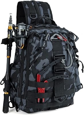 Night Cat Fishing Tackle Backpack: Fly Fishing Sling Bag With Rod Holder Shoulder Storage