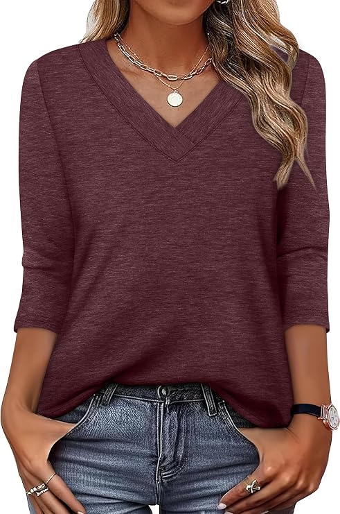 XIEERDUO 3/4 Length Sleeve Womens Tops V Neck T Shirts Summer Clothes Basic Blouses Dressy Casual 2026 Spring Outfits