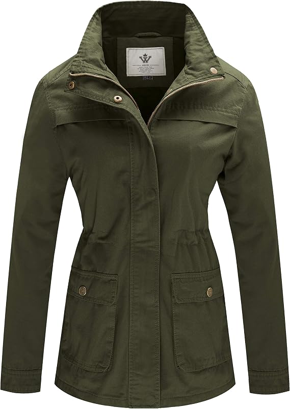 WenVen Women's Casual Military Jacket Cotton Stand Collar Utility Anorak Coat