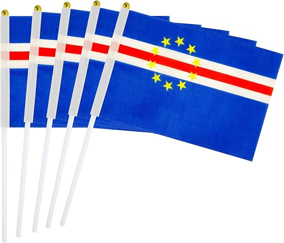 25 Pack Hand Held Small Mini Flag Cape Verde Cape Verdean Flag Stick Flag Round Top National Country Flags,Party Decorations Supplies For Parades,World Cup,Festival Events,International Festival