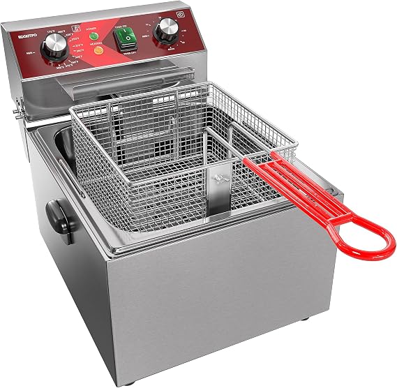 EGGKITPO Electric Deep fryer Single Tank Deep Fryer with Basket Capacity 10L(10.5QT) Electric Countertop Fryers with 60 Minute Timer for Home Kitchen and Restaurant, 1800 Watts, 120V