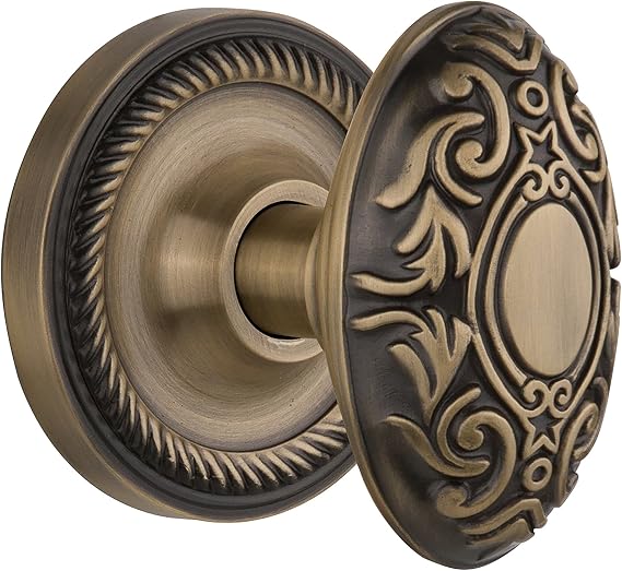 Nostalgic Warehouse Rope Rosette Interior Mortise Victorian Door Knob in Antique Brass