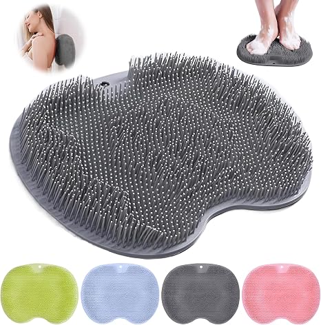 Foot Brush for the Shower Non-Slip Silicone Massage Pad Scrubber Massager Shower with Non-Slip Suction Cup Cleans Exfoliates Foot Circulation Relieves Tired Feet Without Bending (Grey)