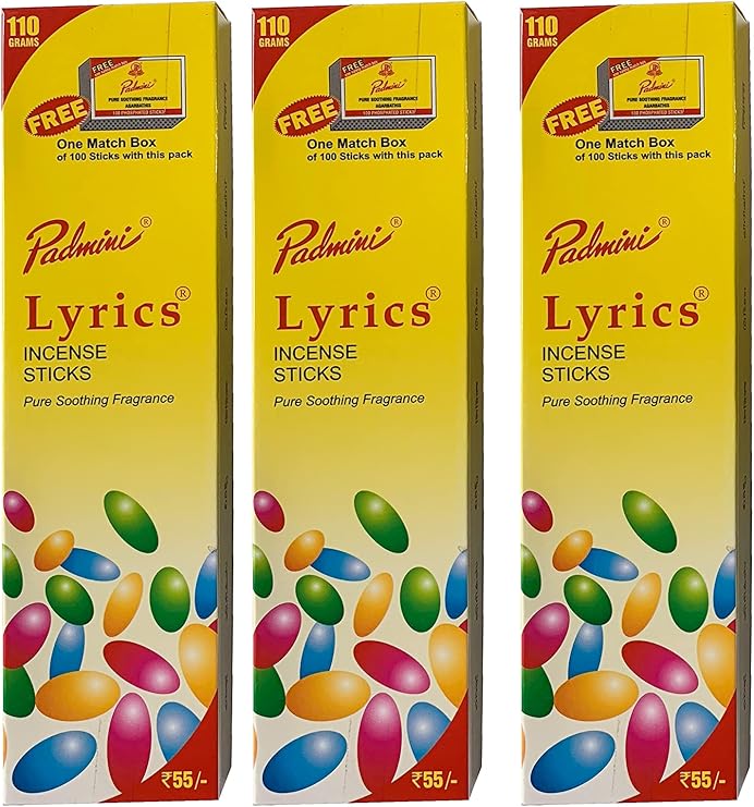 Padmini Lyrics Incense Sticks (3 Packs of 110gm / 100 Sticks = Total 330gm / 300 Sticks)