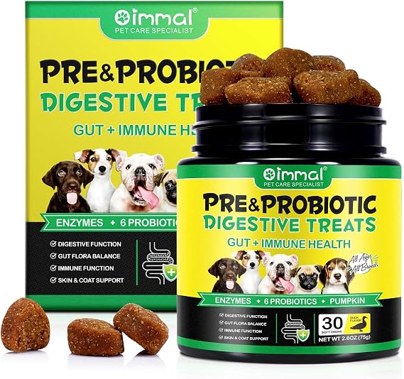 Probiotics for Dogs, 30 Soft Chews with Prebiotics, Pumpkin & Flaxseed | Supports Normal Gut Flora, Digestive Function, Skin & Coat Condition, and Everyday Wellbeing | Duck Flavour