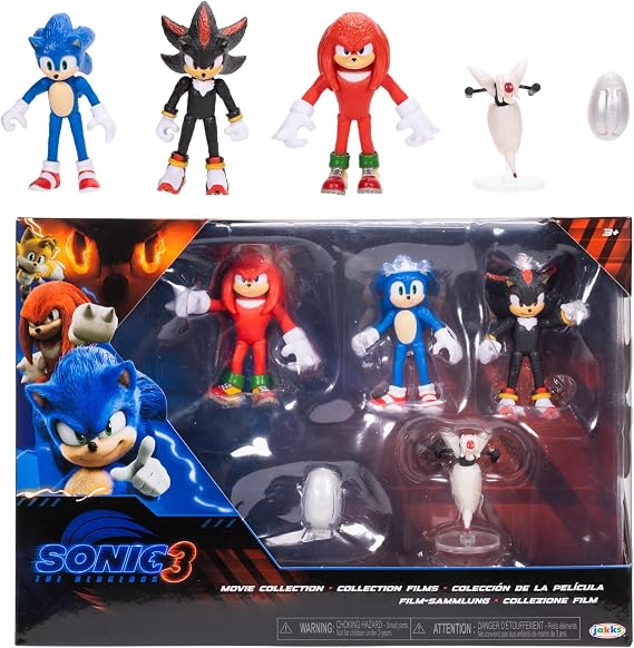 Sonic The Hedgehog 3 Movie Action Figures 2.5-Inch Movie Collector Toy Figure Multi-Pack Includes Knuckles Shadow Buzz Bomber & Drone- Officially Licensed Toys