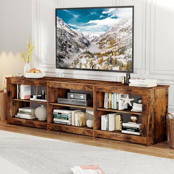 VOWNER TV Stand with Power Outlet for TVs up to 75 inch, Television Stands with 6 Open Shelves and Media Storage, Entertainment Center TV Console for Living Room