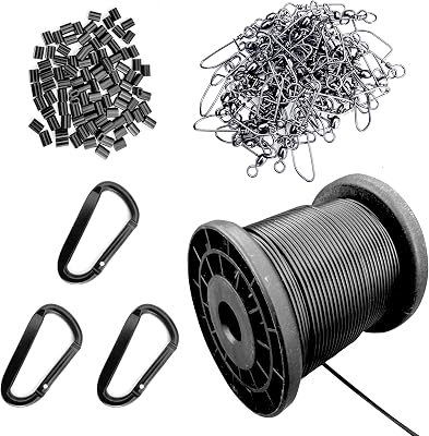 AUSCAMOTEK Taxas Duck Decoy Rig Accessories Set for Waterfowl Hunting- 100 Crimp 50 Swivel Snap 185 Feet Cable 3 Carabiner