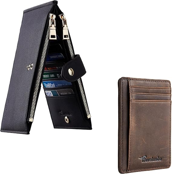 Travelambo Womens Multi Card Case Wallet & Front Pocket Minimalist Leather Slim Wallet