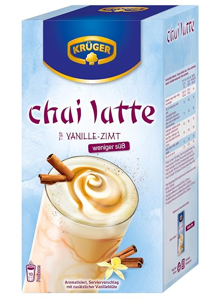 KRÜGER YOU chai latte Vanille-Zimt weniger süß Instant-Pulver für Teegetränke aromatisiert mit Vanille-Zimt-Geschmack mit weniger Zucker 140 g (10 x 14 g Sachets)