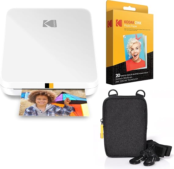 Kodak Step Slim Instant Mobile Photo Printer 2x3 Zink Paper (White) Kit: 20 Pack Zink Paper, case