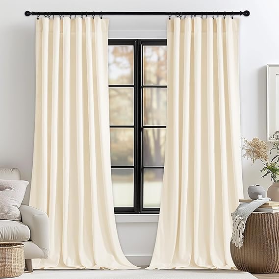 Ivory White Curtains 108 inches for Sliding Door, 2 Panels | 300GSM Soft Velvet, Light Dimming Privacy Assured Window Drapes, Elegant Home Decor, Office, Living Room, Party Backdrops