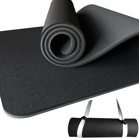 Extra Thick Yoga Mat with Carry Strap, 10mm Non-Slip Exercise Mat, 72 x 24 Inch Cushioned Workout Mat for Yoga, Pilates, Stretching & Floor Exercises