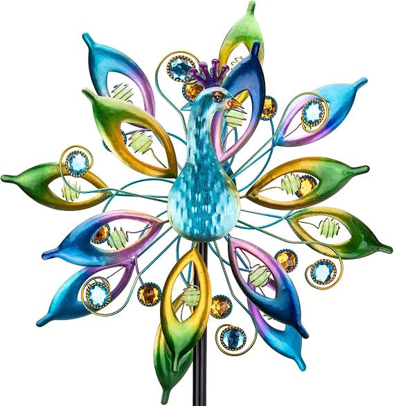 DREAMYSOUL Peacock Wind Spinner 65" Tall, Kinetic Metal Yard Sculpture