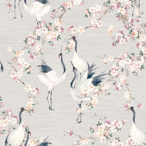 Arthouse Blossom Crane Birds Wallpaper - Pink/Cream 924800