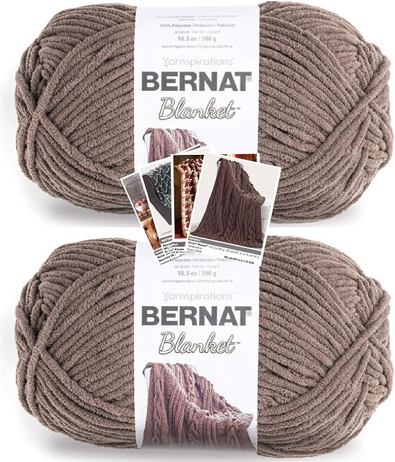 Bernat Blanket Yarn - Big Ball (10.5 oz) - 2 Pack with Pattern Cards in Color (Taupe)