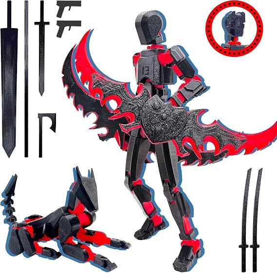 Starnearby T13 Assembly Completed Stick Titan Lucky Dummy 13 Action Figure, 3D Printed Robot & Animal Dog Set with A New Head Design, Kids' Gift Stop Motion Figures DIY Desktop Decoration (Red)