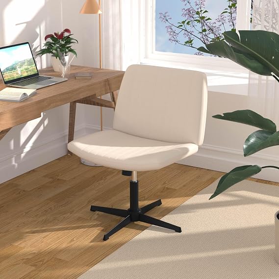 Criss Cross Chair, Vanity Chair with Back, Height Adjustable Armless Home Office Desk Chair, Beige
