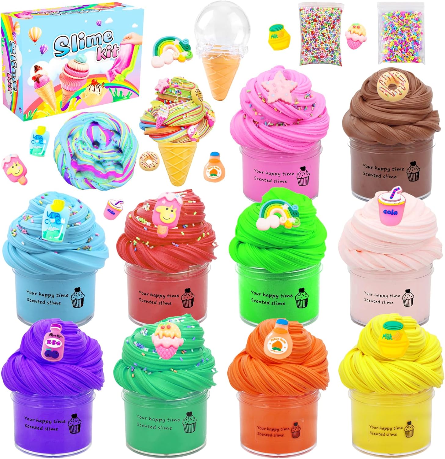 10 Pack Butter Slime Kit for Girls, Putty for Kids, Scented Cloud Slime, Dope Slimes Pack, Cute Water Slime, Peachybbies Slime, Ice Cream Slime, Surprise Silme Toys for Girls and Boys 10-12