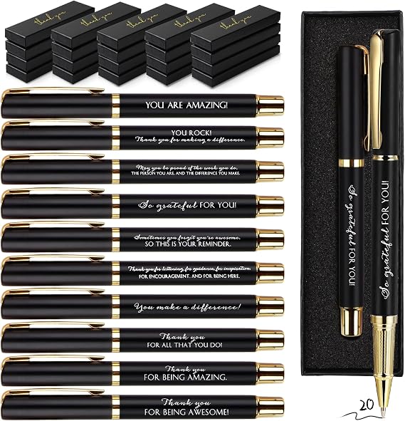 PerKoop 20 Sets Thank You Gifts Bulk Inspirational Ballpoint Pen with Box