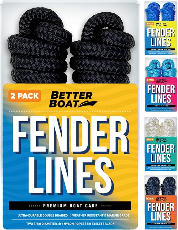 Boat Fender Lines, 3/8 Inch Double Braided Nylon Rope, 6 Ft with Loop