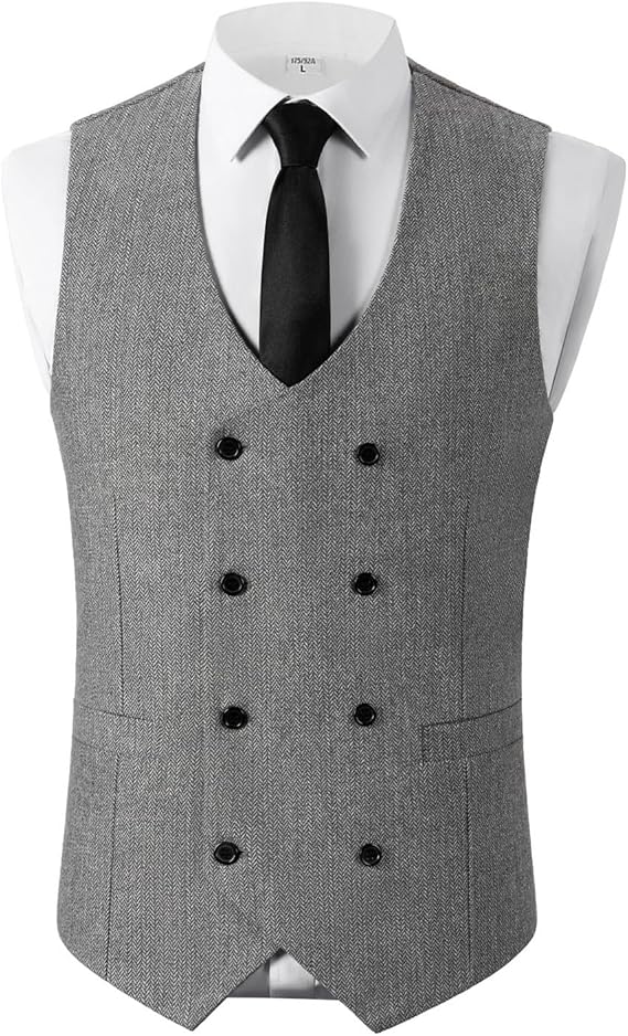 Solovedress Herren Jahrgang Anzug Weste Zweireihig Wolle Tweed Weste für Hochzeit Groomsmen
